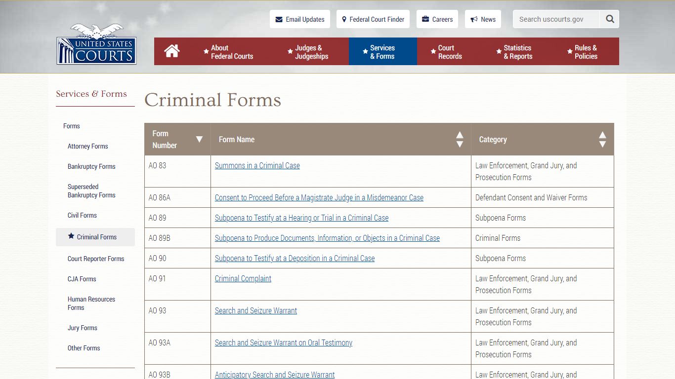 Criminal Forms | United States Courts